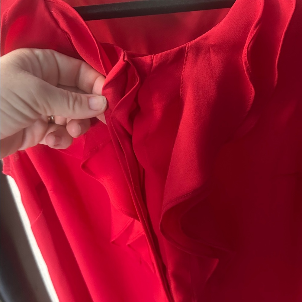 LOFT Vibrant Red Ruffle Blouse - Picture 3 of 3